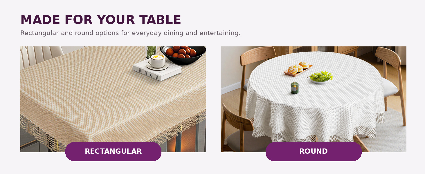 Rectangular geometric honeycomb lace tablecloth on dining table