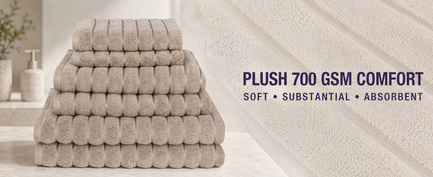 Stacked ribbed towels showing the substantial loft of the 700 GSM construction