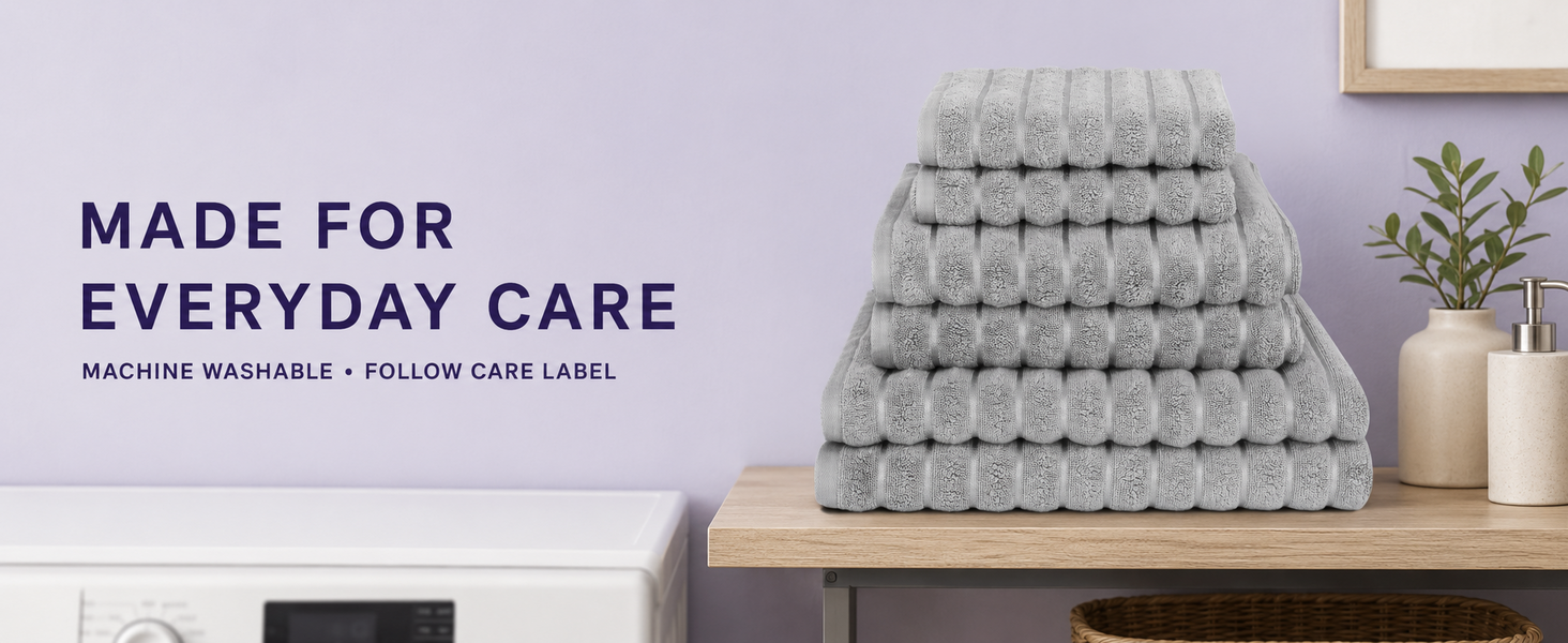 Freshly folded Violet Linen ribbed towels ready for everyday use