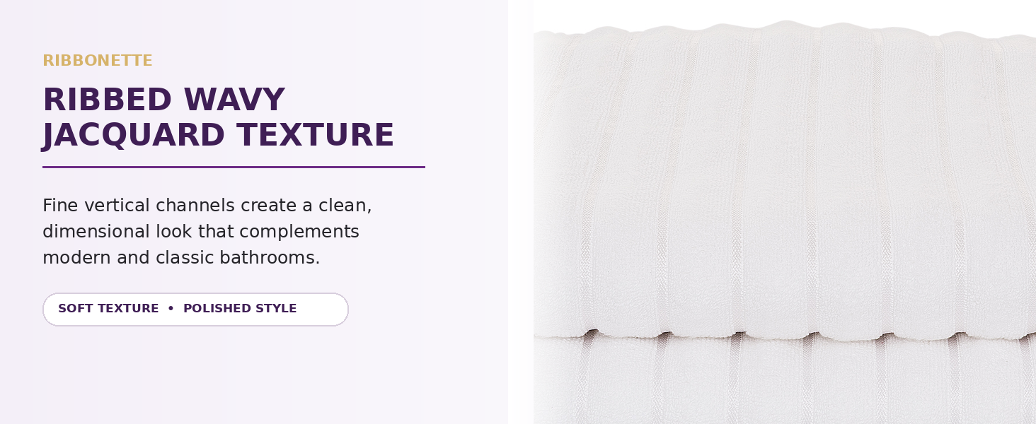 Two white Ribbonette bath sheets with 33 by 66 inch size information.