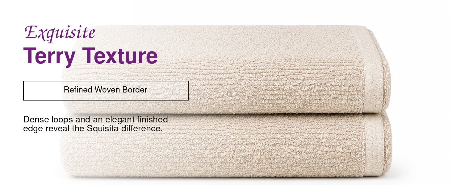 Stacked Squisita Champagne hand towels showing the substantial loft of the 650 GSM construction