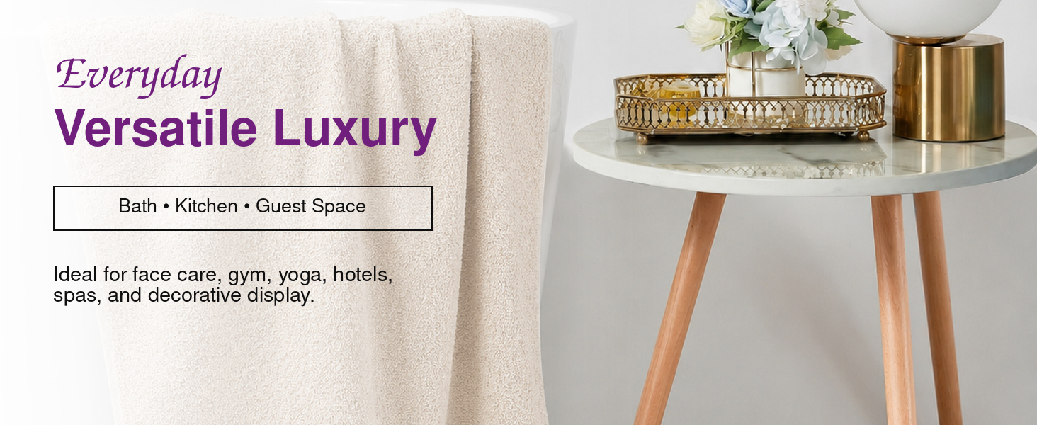Violet Linen Squisita Champagne hand towels arranged in a calm, coordinated bathroom
