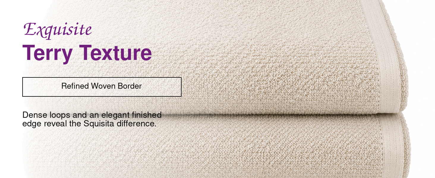 Close view of Champagne Beige Squisita bath-sheet terry loops and woven edge