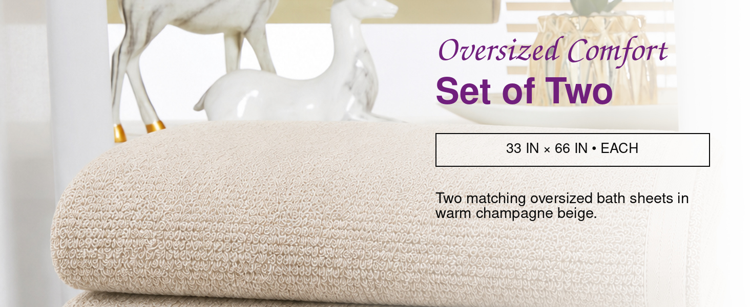 Set of two Violet Linen Champagne Beige oversized bath sheets