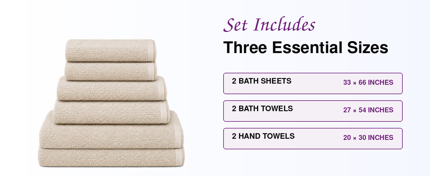 Visual continuation showing the exact Champagne Beige six-piece Squisita towel stack in a premium spa setting